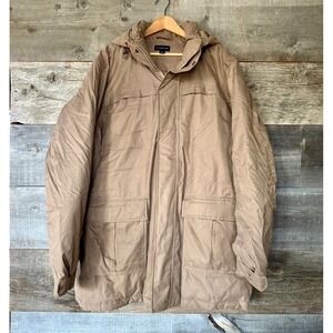 Lands' End Mens Down Hooded Parka Jacket Winter Coat 2XLT 50-52 Tan Heavy Chore